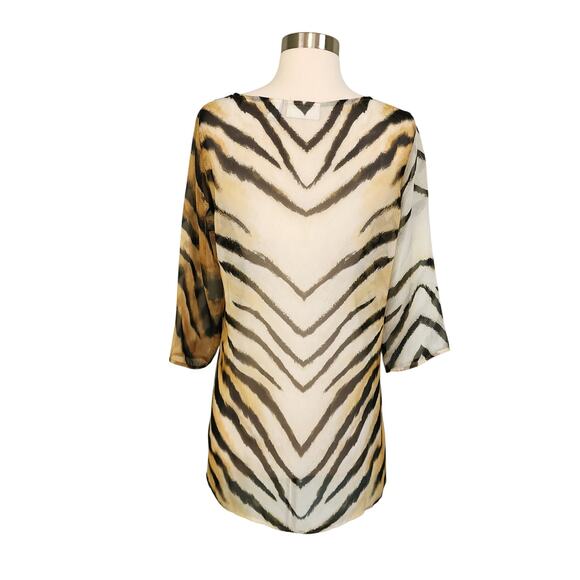Chicos Womens Sheer Tunic Blouse Size Small Tiger Animal Print Old Money - Picture 4 of 9